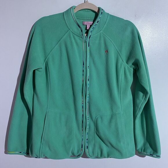Lilly Pulitzer Jacket Small Turquoise Fleece Multicolor Trim Outdoor Fall Zip Up - Picture 1 of 12